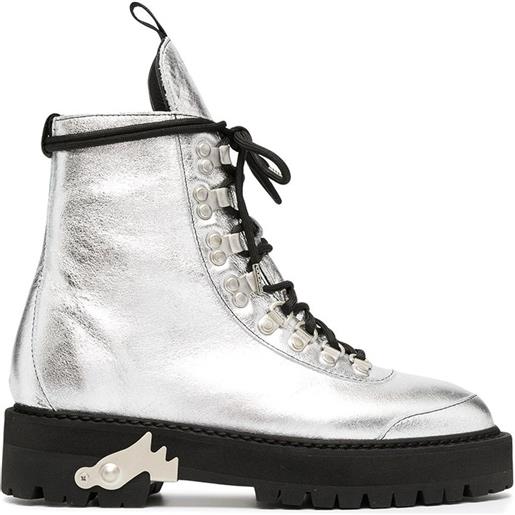 Off-white metallic finish ankle boots