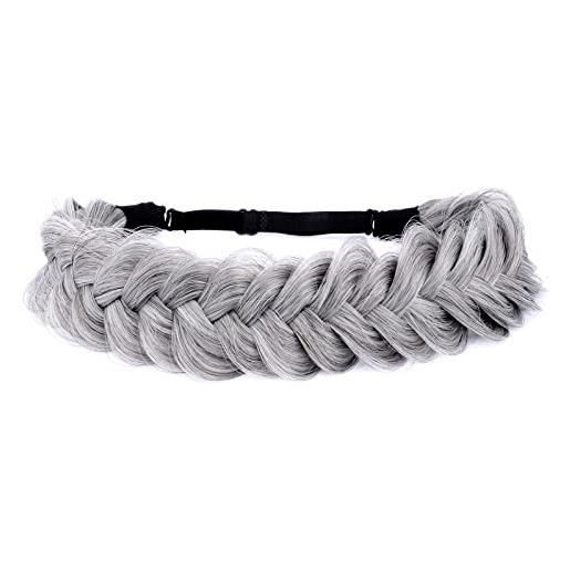 BOBIYA - fascia per capelli sintetici a 2 fili, con trecce intrecciate classiche, trecce intrecciate, elasticizzate, per donne e ragazze, accessorio boho (sale pepe)