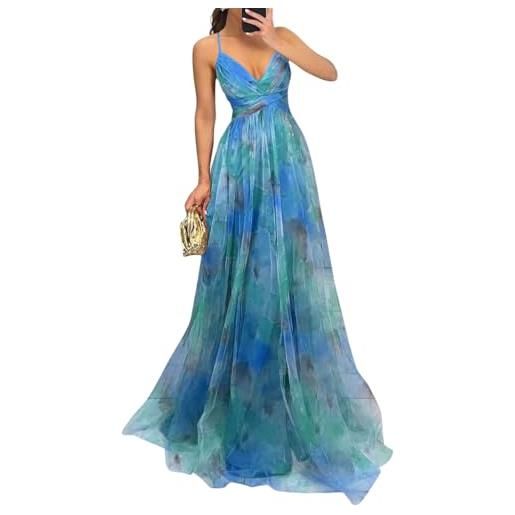 shownicer vestito donna elegante abito cerimonia vestito lungo estivi scollo a v senza maniche vestiti stampa floreale a verde s