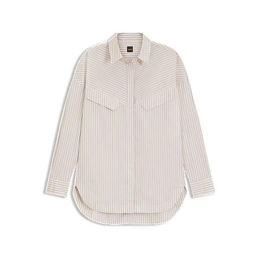 BOSS camicetta oversize in cotone a righe, beige chiaro