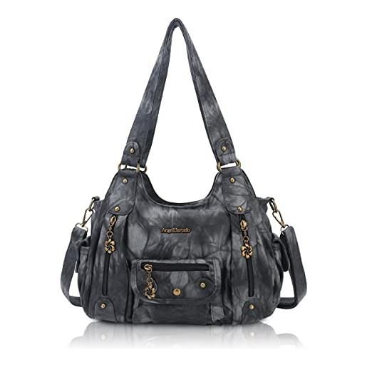 Angel Barcelo borse e borselli da donna in pelle pu borsa a tracolla moda hobo borse per ragazze, nero e grigio. , taglia unica