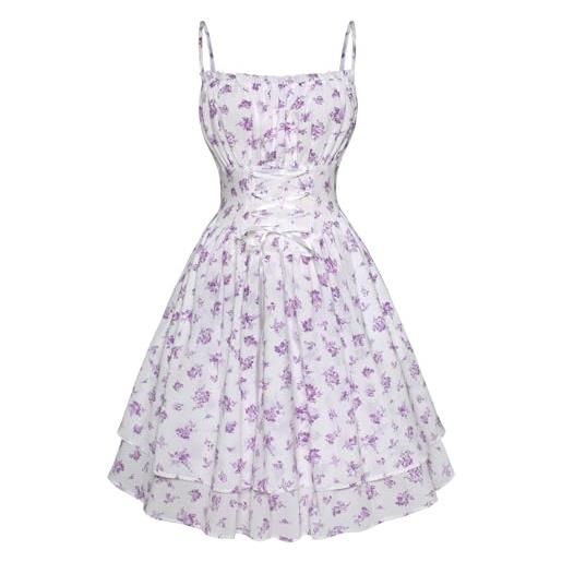 SCARLET DARKNESS abito estivo da donna, linea a, casual, mini prendisole senza maniche, con spalline sottili, abito floreale con tasche, viola floreale. , l