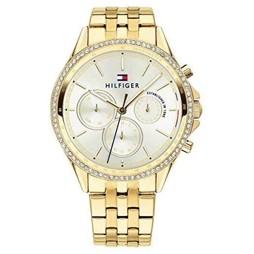 Tommy Hilfiger orologio analogico multifunzione al quarzo da donna con cinturino in acciaio inossidabile dorato - 1781977