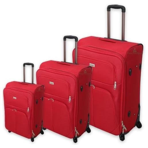 Valigeria.shop set 3 valigie ormi espandibile valigia semirigide in tessuto poliestere 4 ruote piroettanti trolley piccolo adatto bagaglio a mano per cabina con compagnie lowcost (rosso)