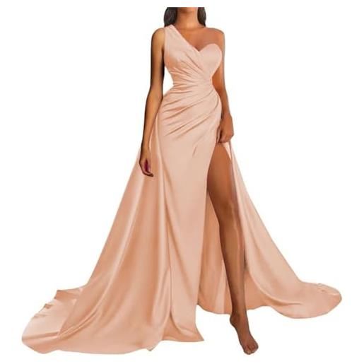 SAYNO abito da ballo lungo monospalla con abito da sera in raso abito da sera per le donne, lilla rosa b, 42