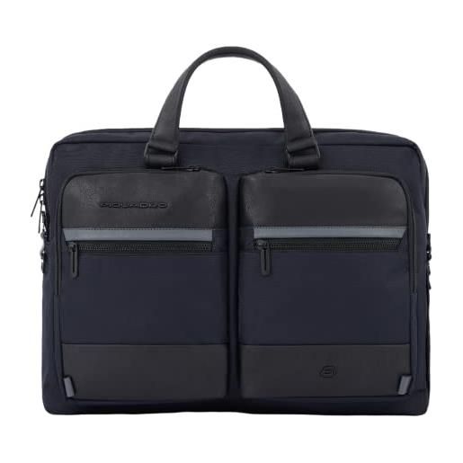 PIQUADRO keith cartella a due manici pelle e tessuto per pc 15.6'', nero