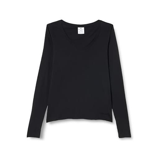 Champion legacy minimalist resort w-l/s v-neck maglietta a manica lunga, nero, l donna