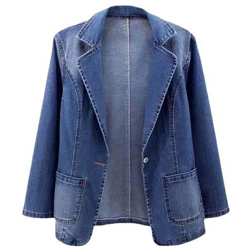 Generic blazer in denim da donna uk - blu navy blazer da donna plus size - cardigan estivo giacca casual lunga con tasche denimjacket oversize giacca in tela cardigan oversize denimjacket ragazze, blu, 4xl