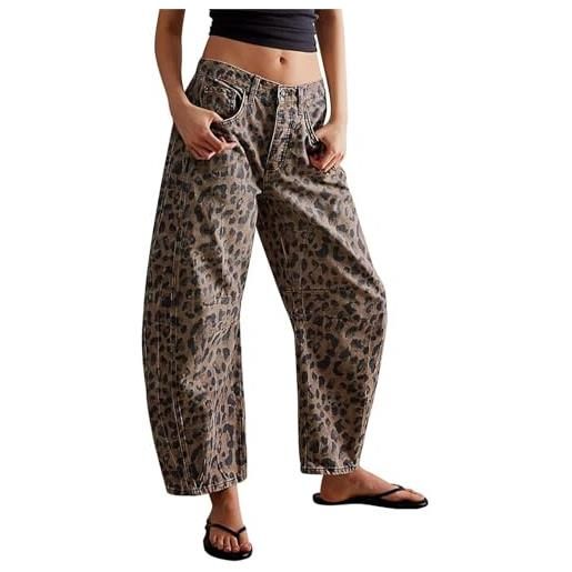Generic jeans barrel da donna leopardati, baggy con tasche, alla moda, comodi, y2k, vintage, barile, leggeri, larghe, per il tempo libero, a, xl