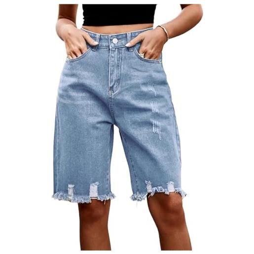 Sawmew pantaloncini di jeans da donna, lunghi fino al ginocchio, strappati, estivi, sexy, da donna, in denim elasticizzato, bermuda, taglie forti, pantaloncini da spiaggia, pantaloni corti(light blue, 