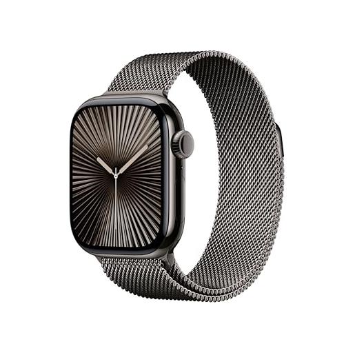 Apple watch series 10 gps + cellular 42 mm smartwatch con cassa in titanio color ardesia e cinturino sport loop ardesia. Fitness tracker, app ecg, display retina always-on, carbon neutral