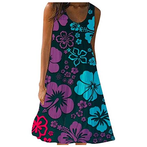 YMING abiti da donna senza maniche casual t shirt abito estivo a girocollo abito corto a trapezio sovrapposto arancio floreale l