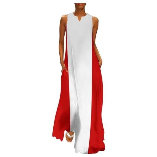 SMBHIAON abito patriottico donna senza maniche con bandiera peruviana bandiera stampata, maxi dress aderente alla caviglia, abito da donna casual moda taglie forti con scollo a v e maniche