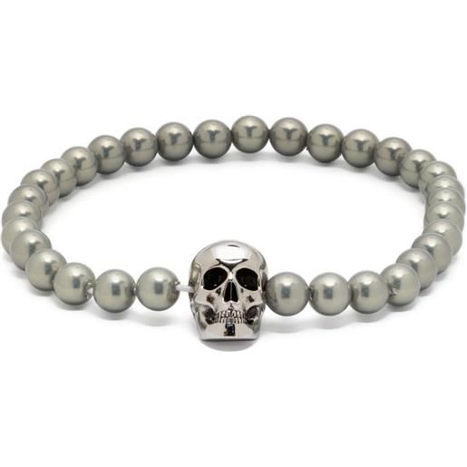 Alexander McQueen bracciale di perle con teschio - argento