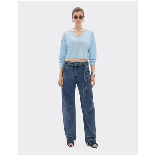 Ferrari maglia cropped in cashmere e seta - female maglioni e felpe blu acciaio 44
