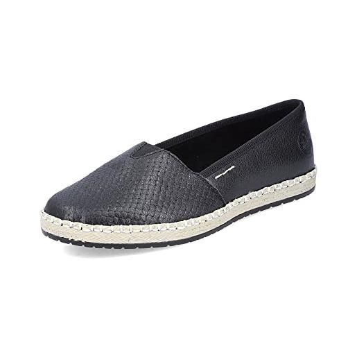 Rieker donna espadrillas m2271, signora scarpe basse, scarpa bassa, scarpe estive, pantofole, intrecciate, marittimo, nero (schwarz / 01), 38 eu / 5 uk