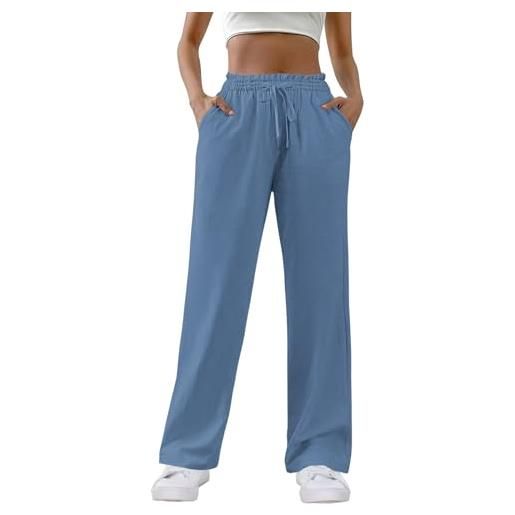 HMIYA pantaloni larghi da donna in cotone casual dritto pantaloni in tessuto leggero a vita alta palazzo pantaloni con tasche, grigio. , xl