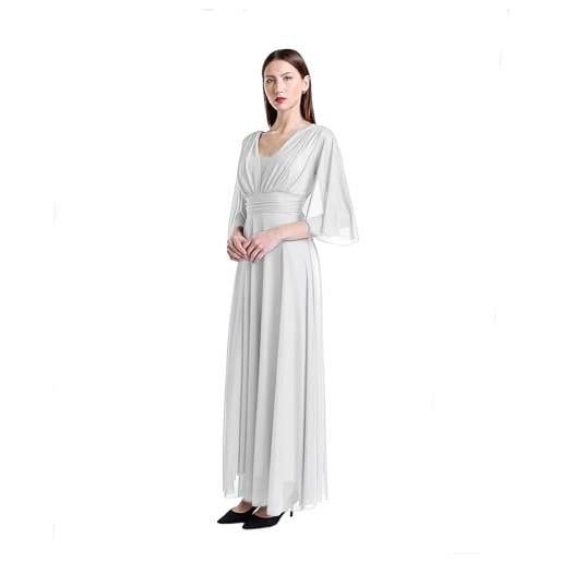 VALORIALUXE abito lungo elegante donna da cerimonia maniche a 3/4 e scollo a v. Taglia unica regolabile. Ideale per matrimoni, eventi e feste. - made in italy (it, testo, s, m, regular, regular, bianco)