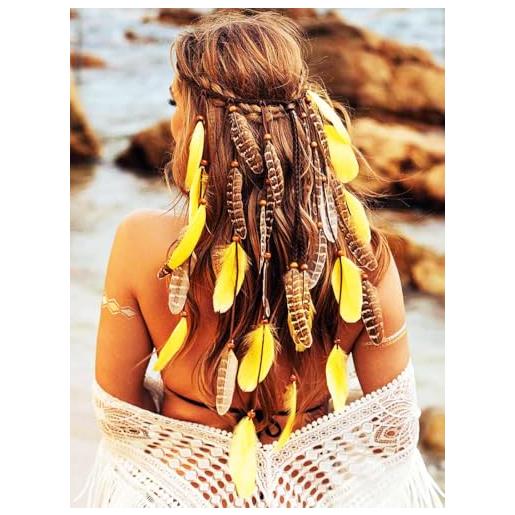 Zoestar fascia per capelli indiana tribale indiana con piume, stile hippie, accessorio per capelli per donne e ragazze