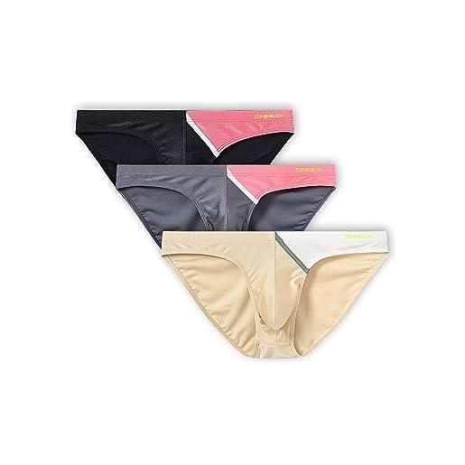 BIATWOWR slip da uomo big bulge enhancing pouch intimo basso rise contrasto colore ghiaccio seta liscia stretch leggero comfort tagless m l xl 2xl 3xl, 3 pack: multi-b, l
