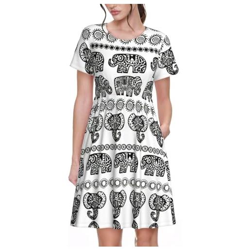 YQTGBCED elegante abito estivo da donna con stampa elefante, maxi abito per primavera, vacanza al mare e uso quotidiano, nero , s