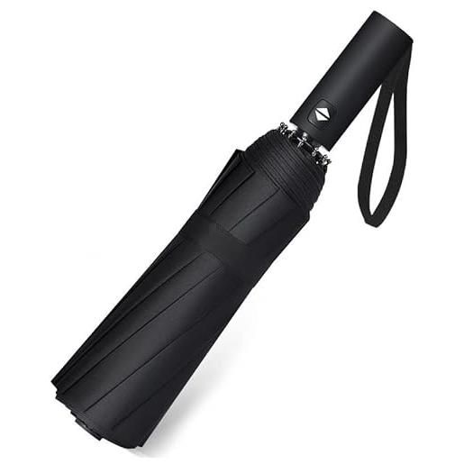 SUJHAL ombrello pieghevole automatico, ombrello compatto resistente alle intemperie nero, ombrello tascabile con funzione di apertura e chiusura automatica, ombrellone con protezione solare e uv