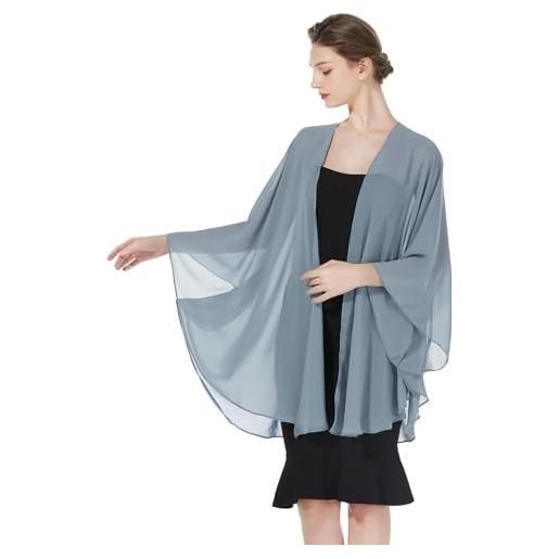 BEAUTELICATE coprispalle chiffon donna elegante scialle cardigan kimono lungo con giromanica trasparente cover up estivo mantelle per abiti sposa damigella matrimonio festival (blu polvere)