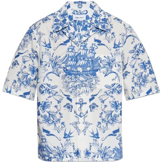 Alexander McQueen camicia a fiori con maniche corte - blu