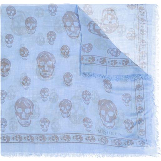 Alexander McQueen sciarpa con frange e stampa teschio - blu