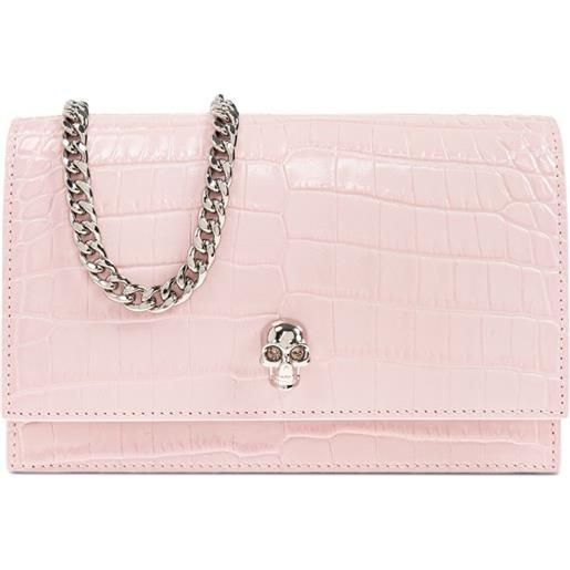 Alexander McQueen borsa a spalla skull piccola goffrata effetto coccodrillo - rosa