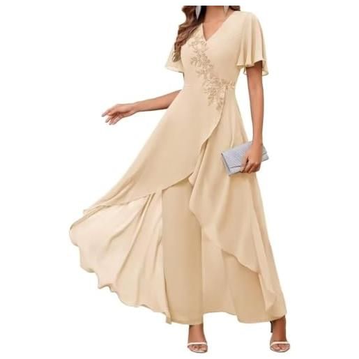 Suncadmious madre delle donne della sposa fiore di nozze pizzo chiffon pantaloni set abito tinta unita prom quotidiano pantaloni indossabili abiti da abito (rosa, s)