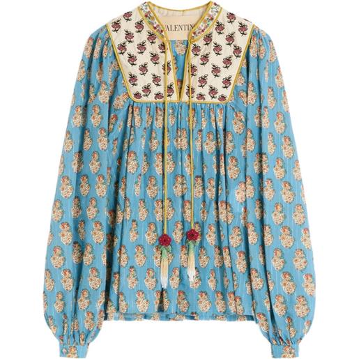 Valentino Garavani top in lurex con stampa petales d'amour - blu