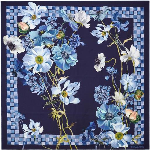 Ferragamo foulard in seta con stampa fiori - blu