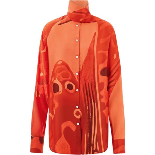 Ferragamo camicia in seta con dettaglio asimmetrico - arancione