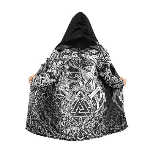 Generic mantello con cappuccio unisex amuleto drago vichingo - mitologia norrena, cappotto giacca calda in cashmere, giacca pagana, regali vichinghi per uomo(valknut viking dragon, 3xl)