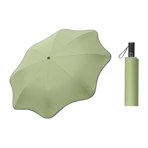 ThreeH ombrello compatto automatico aperto chiuso per pioggia e protezione uv con telaio in fibra di vetro e angolo rotondo, verde