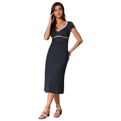 Allegra K donna vestito midi classico casual estivo a pois con scollo a v e maniche a cappuccio blu scuro s
