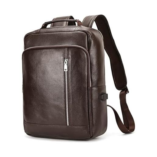 LUUFAN zaino da uomo in vera pelle, casual, vintage, 14 pollici, zaino da viaggio e da esterno con custodia trolley, caffè, taglia unica