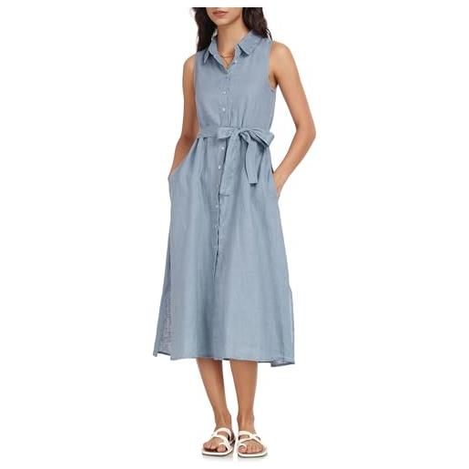 Amazhiyu abito da donna, in lino, abito da donna, maxi abito estivo, senza maniche, abito da spiaggia, abito lungo, elegante, con tasche e cintura, grigio/blu, xl