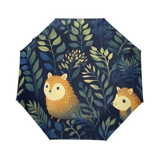 KAAVIYO simpatico riccio animale della foresta ombrello pieghevole automatico antivento con auto apri chiudi portatile ombrelli per viaggi spiaggia donne bambini ragazzi ragazze