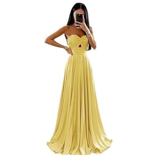 Generic abito da sera lungo da donna, in raso, senza spalline, da damigella d'onore, a trapezio, con volant. , verde salvia, m