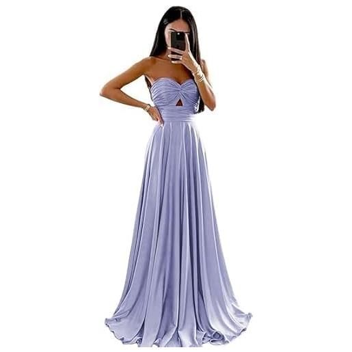 Generic abito da sera lungo da donna, in raso, senza spalline, da damigella d'onore, a trapezio, con volant. , giallo, xl