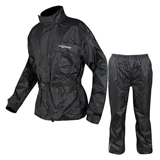 A-Pro tuta antipioggia impermeabile con 2 pezzi, giacca e pantaloni per moto/bici, unisex adulto, nero, l