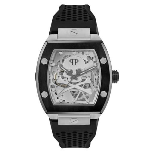 Philipp Plein herren uhr analog automatik $keleton, silber/silber/lünette schwarz - pwbaa2023, lussuria