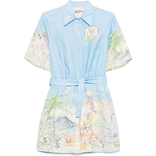 ALEMAIS abito in lino con stampa - blu