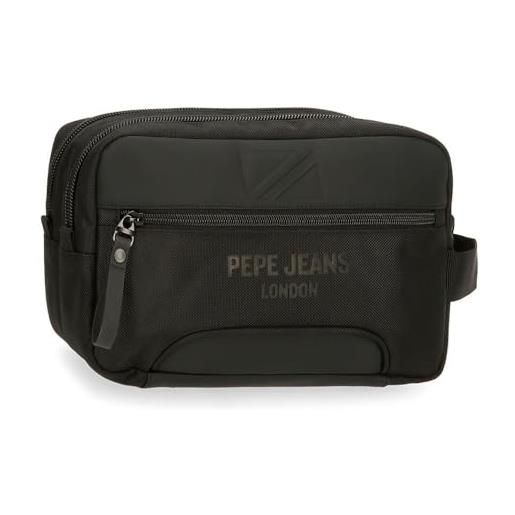 Pepe Jeans bromley beauty case a due scomparti adattabile nero 26 x 16 x 12 cm poliestere, nero, taglia unica, beauty case a due scomparti adattabile