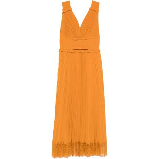 Self-Portrait abito plissettato con finiture in pizzo - arancione