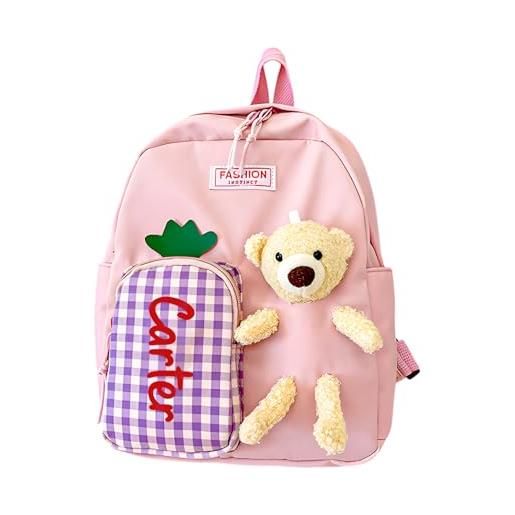 lorajewel zaino bambini personalizzato con nome borsa scolastica zainetto orso regalo scolastico per figlia figlio zaino da viaggio scuola primaria asilo (rosa)