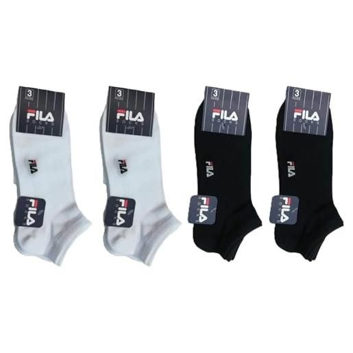 FILA 12 paia calzini fantasmini, calze in cotone mercerizzato, una dozzina, unisex uomo donna ragazzi, nero bianco multicolore. (it, numero, 43, 46, regular, corto, 6 paia nero 6 paia bianco)