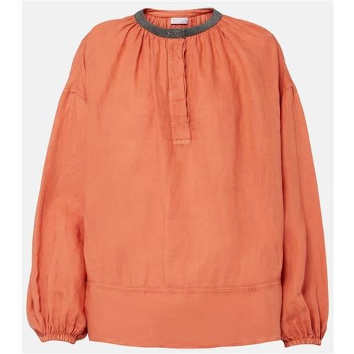 Brunello Cucinelli top monili in lino e cotone